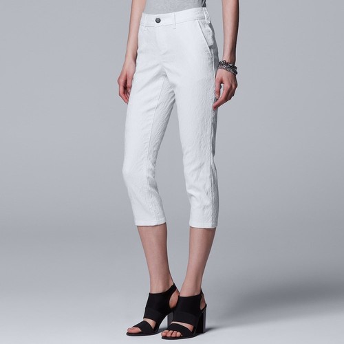 Bright White Jacquard Capri Jeans Pants 