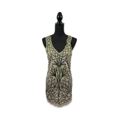Chelsea and Violet green sequin and tan sheer dress Sz M | eBay