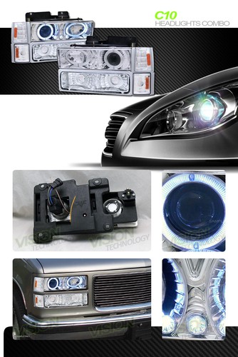 Faro proyector halo LED cromado + señal + esquina Am K2 para camión 94-99 GMC C10 - Imagen 2 de 2