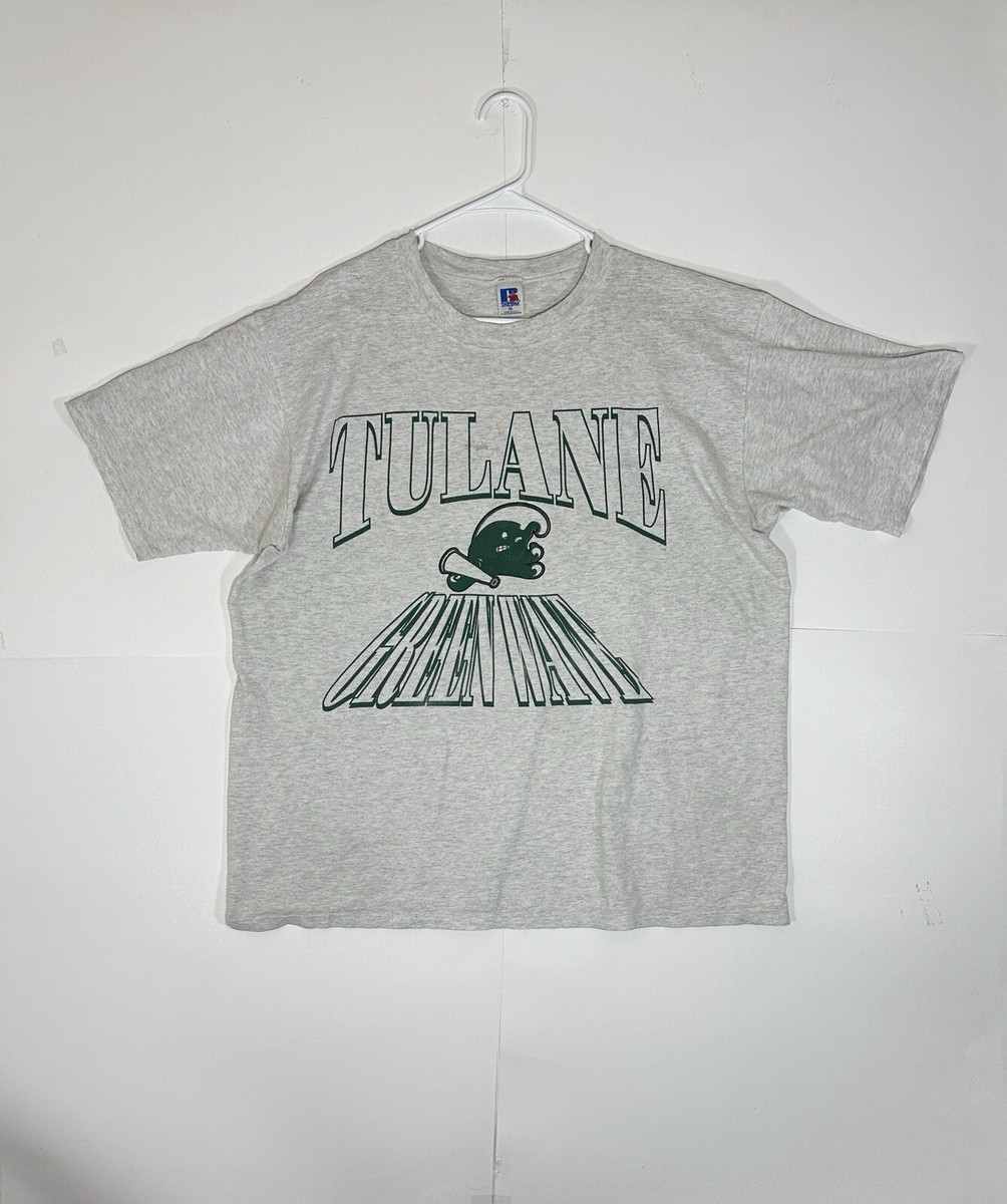 Vintage Tulane Green Wave T-Shirt Mens Size XL Distressed Gray 1990s USA  Made