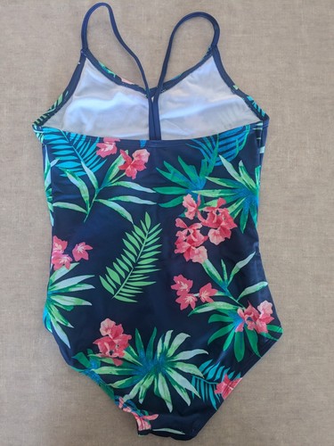 Kanu Surf Big Girls Leonie One Piece Swimsuit Navy Floral Palm Tree Size 12 - Picture 2 of 2