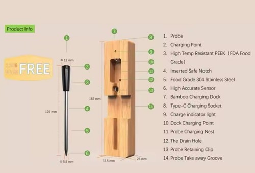 Wireless Digital Meat Thermometer for Grilling,Cooking,Bluetooth BBQ Probe - Picture 3 of 3