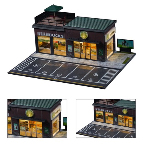 1/64 Scale Diorama Car Garage Model Coffee Shop Repair Workshop Scene Model - Picture 2 of 16