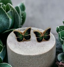 Tiny Green Butterfly Stud Earrings, Minimal Jewelry, Gift Idea for Her.