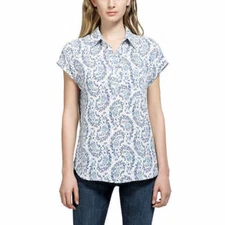 Pleione Ladies Short Sleeve Blouse, French Blue Paisley, US Size: L