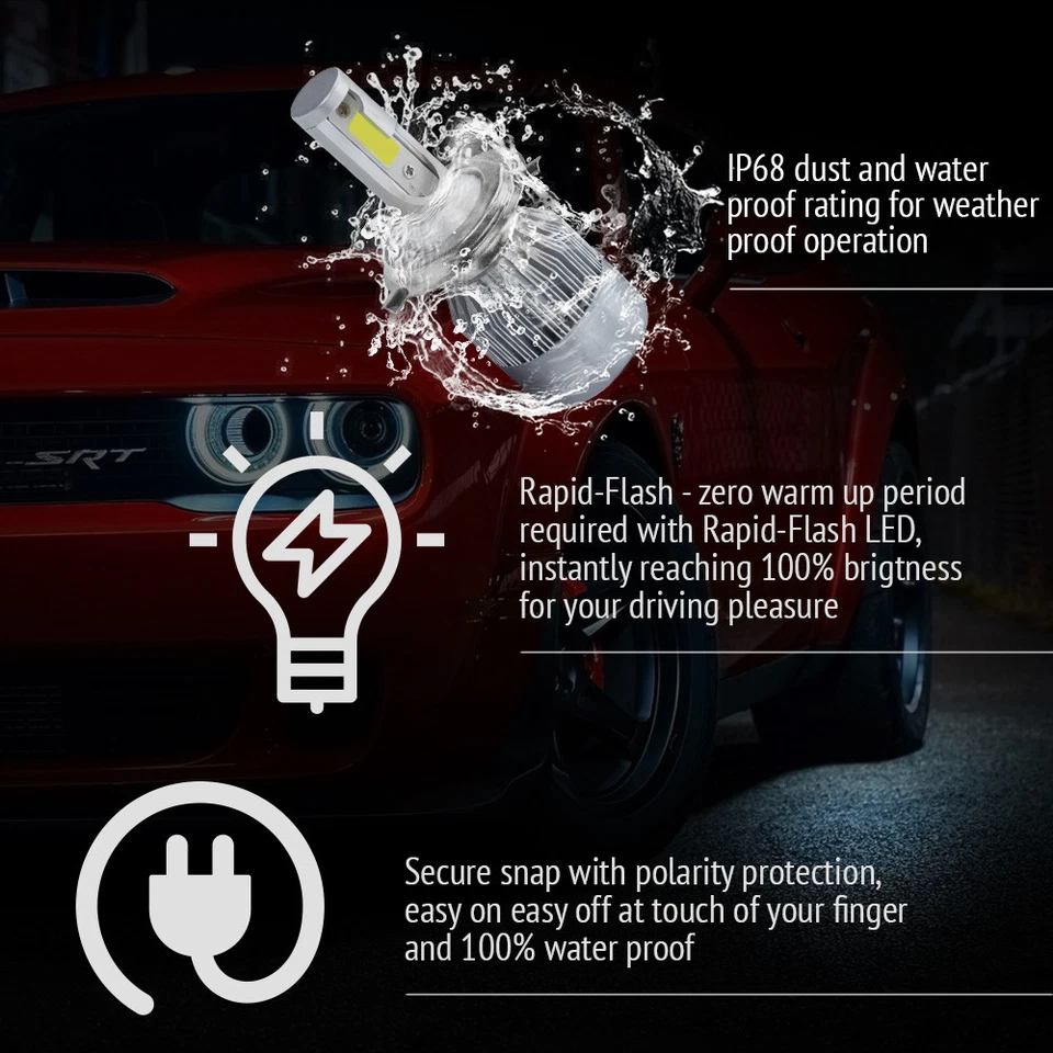 XENTEC LED HID Headlight Conversion kit H4 9003 6000K 1994-1998 Audi Cabriolet - Image 4 of 4