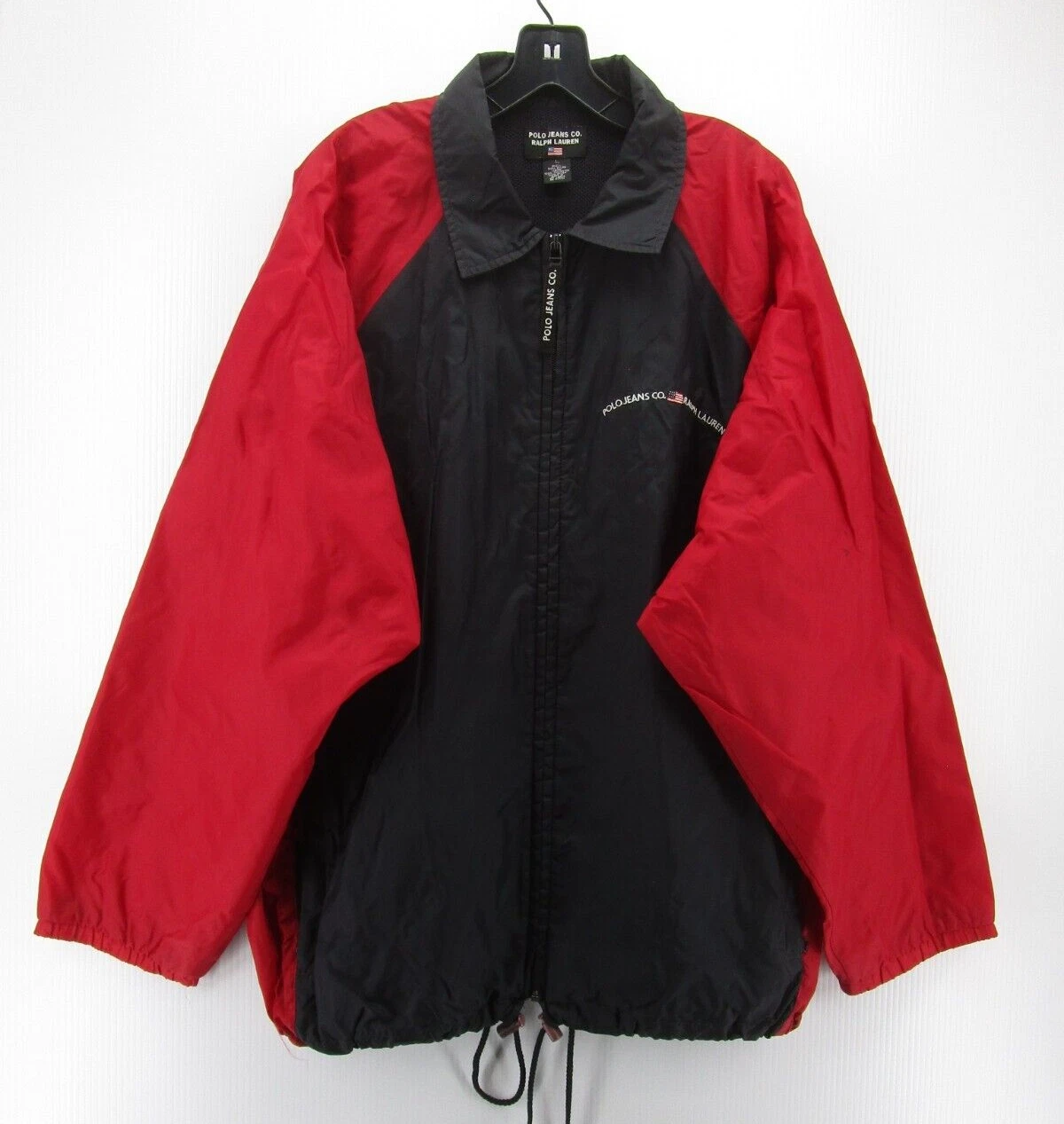 VINTAGE Ralph Lauren Polo Jacket Men Large Black Red Windbreaker Mesh Lined *