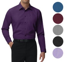 Men's Classic Long Sleeve Solid Color Barrel Cuff Dress Shirt