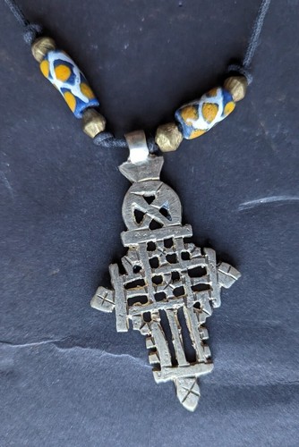 COLLAR CRUZADO COPTO DE PLATA NÍQUEL AFRICANA ETÍOPE HECHO A MANO ETNIX - Imagen 3 de 7