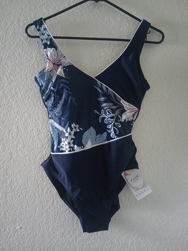 One Piece Swimsuit Tummy Control V Neck bathing Swim Suit Blue Padded Size S - Picture 4 of 7