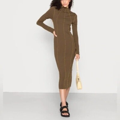 lettuce edge bodycon dress Good American Lettuce Edge Long Sleeve Midi Dress in Fog at Nordstrom Rack, Size 1(S)