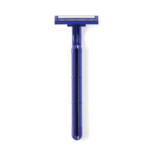 Disposable Facial Razors with Twin Blades and Lubrication Strip, Blue, box