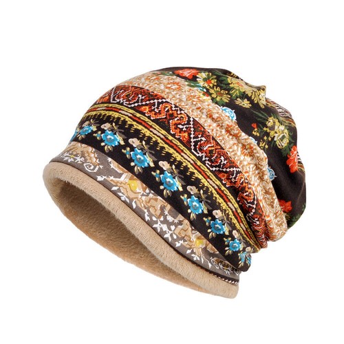 Damen bunte Blumen Stretch Mütze Halstuch Hüte plus weiche Samt Beanie Mützen - Bild 4 von 10