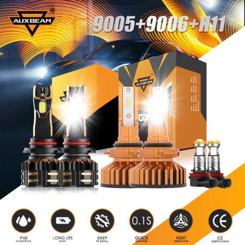 9005 9006 H11 Combo LED Headlight Fog Kits Bulb 6000K White High Low Beam Bulbs - Foto 1 di 12