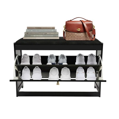 Entryway Organizer Storage Shoe Bench Rack Shoe Cabinet With Padded Seat Cushion