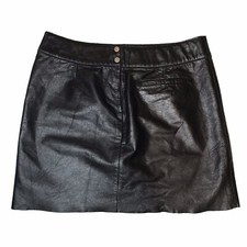 Vintage Express Y2K Genuine Black Leather Raw Hem Mini Skirt 1/2