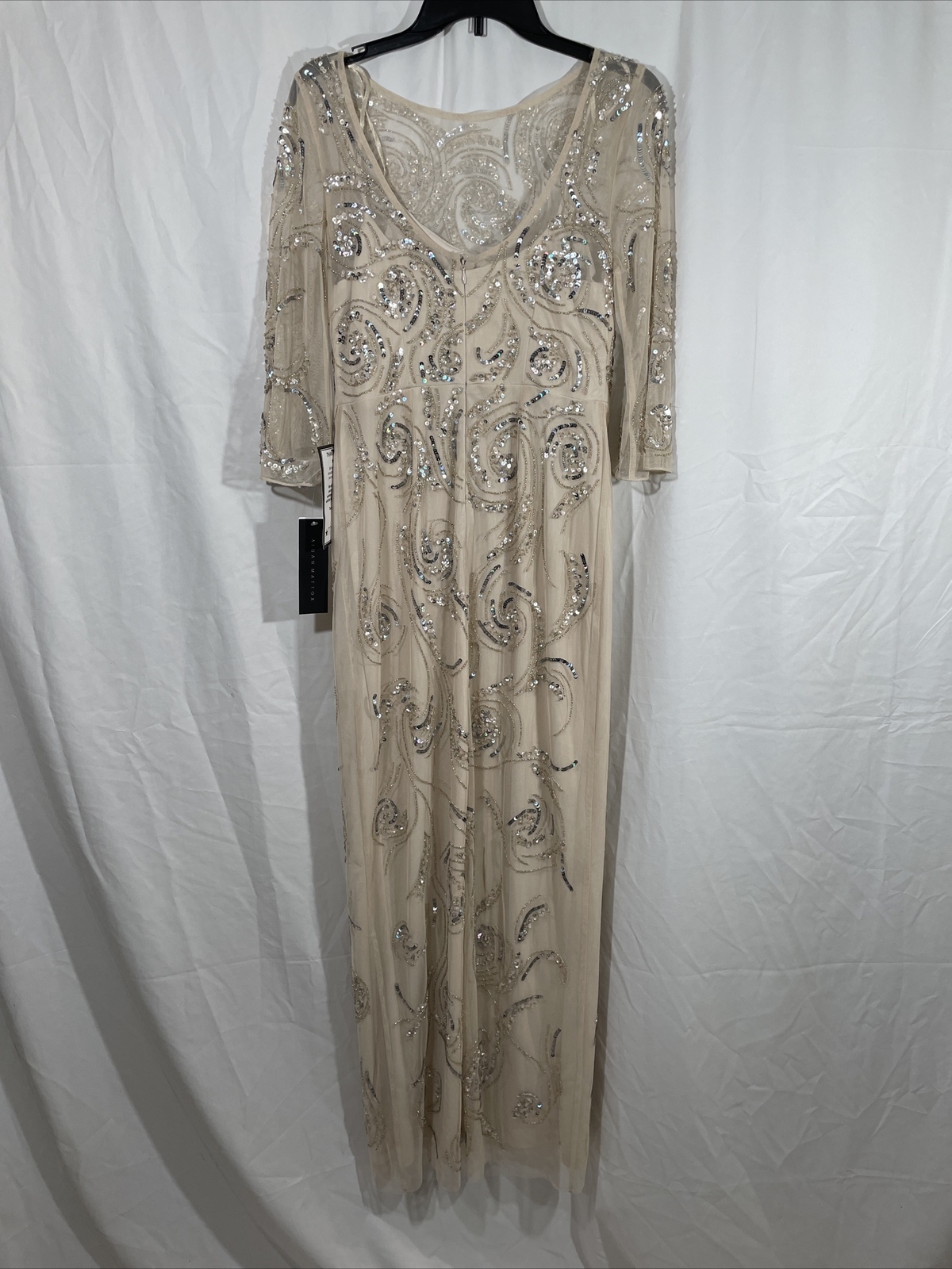NWT $495 Aidan Mattox [ 6 ] 3/4 Sleeve Beaded Column Gown in Champagne ...
