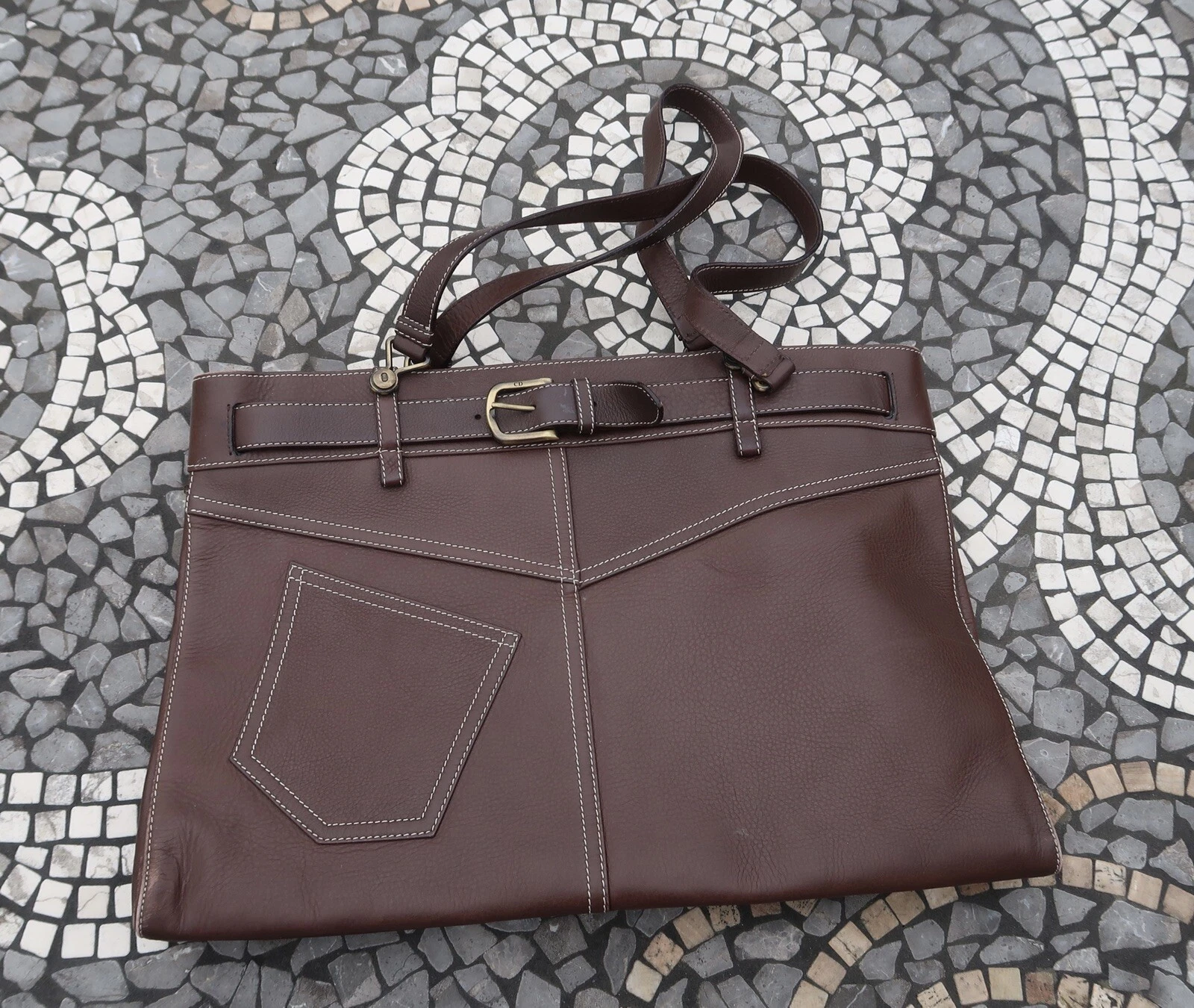 Sac fourre tout Christian Dior vintage marron poche bandoulière cuir