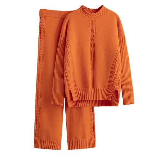 Women 2 Piece Outfits Long Sleeve Knit Pullover Sweater Top Wide Leg Pants Home - Picture 44 of 48