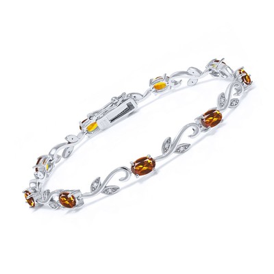 925 Sterling Silver Orange Red Madeira Citrine and Diamond Greek Vine Tennis