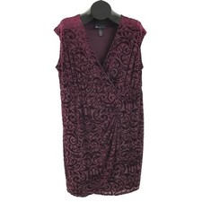 Lane Bryant Velvet Jacquard Faux Wrap Dress Women's Plus 18/20 Burgundy Lined