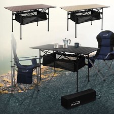 Table de camping pliante en aluminium XXL au sac de transportnoir/marron/beige