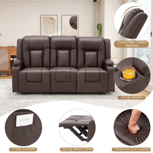 3 PCS Leather Recliner Sofa Set with Swivel Massage Chair Home Theater Seat - Picture 60 of 78