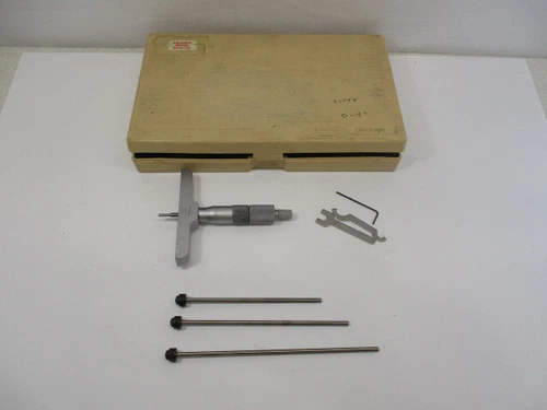 MITUTOYO # 129-127 Depth Micrometer SET 0" - 4" x .001" OEM Case Wrench Ratchet