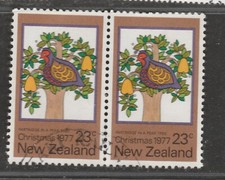 1977 NZ 23c Christmas Partridge PAIR Used