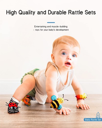 Baby Wrist Rattle Socks and Foot Finder Set, Perfect Baby Toys for 0-12 - Picture 3 of 6