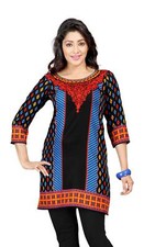 Black 3/4 sleeve Indian Printed Kurti Tunic Women Kurta