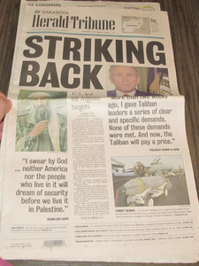October 8, 2001 Sarasota, FL Herald-Tribune 9/11 Striking Back Newspaper News