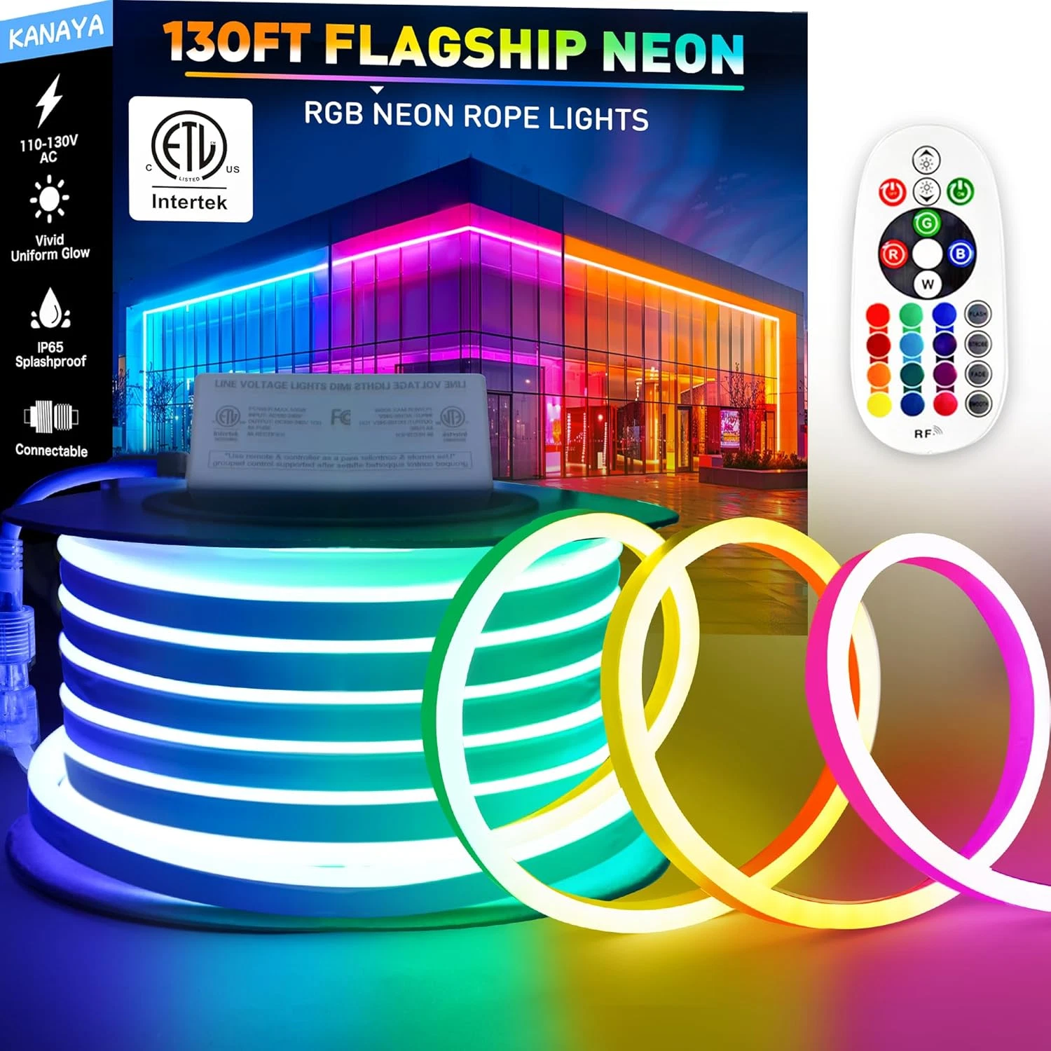 130Ft RGB LED Neon Rope Lights with Remote - Waterproof Color Changing Decor
Opens in a new window o