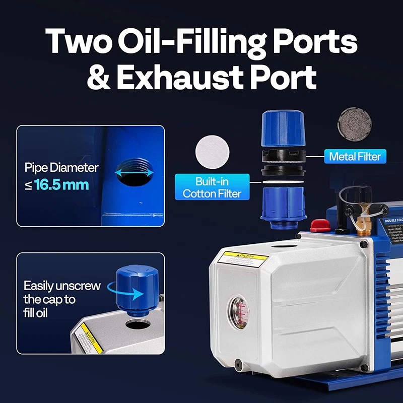 Bomba de vacío de aire HVAC de 2 etapas 9,6 CFM 1HP con 2 botellas de aceite para R134a R12 R22 R502 Foto 4 de 4