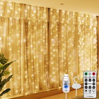 Lichtervorhang LED Warmweiß USB Fernbedienung 8 Modi Timer Innen AußEn 3X3M