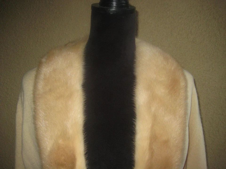 Cárdigan vintage beige 100 % piel cachemir cuello años 50 perla broche/puño línea encaje Foto 4 de 4