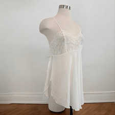 Victorias Secret Y2K White Bow Lace Retro Mini Slip Nightgown Medium Coquette