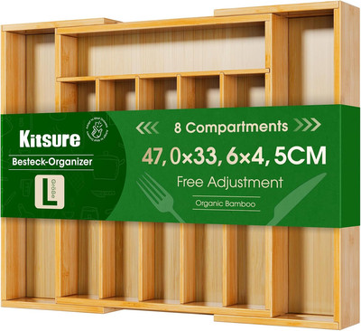 Silberbesteck Organizer - Erweiterbar Bambus Küche Schublade Organizer, Verstellbar Cu