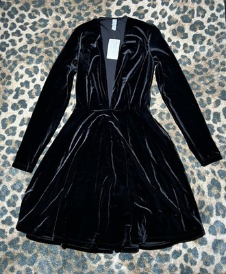 American Apparel Skater Dress Women Size Medium Velvet Long Sleeve V Neck  Y2K | eBay