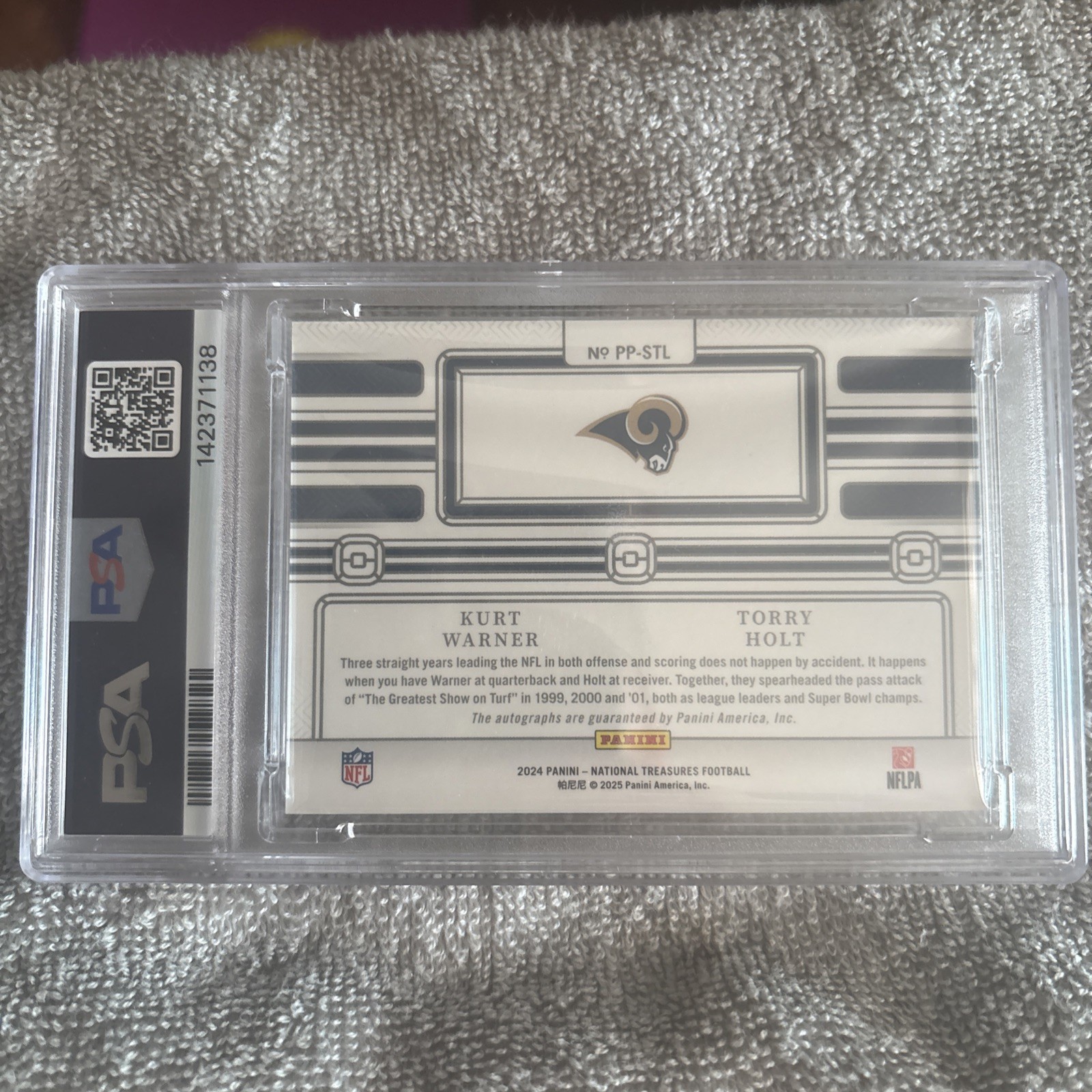 2024 National Treasures Kurt Warner and Torry Holt Dual Auto PSA 21/25 Rams 🔥🔥 view 2