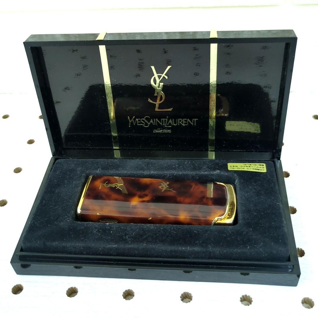 Yves Saint Laurent Gas Lighter Brown Marble Gold Used Authentic