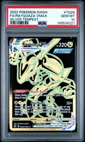2022 POKEMON SWORD & SHIELD SILVER TEMPEST #TG29 FULL ART/RAYQUAZA VMAX PSA 10