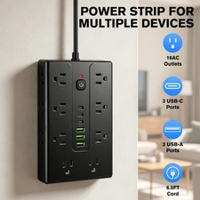 Power Strip Surge Protector with 16 Outlets 3 USB A and 3 USB C Ports Flat Plug