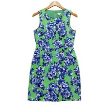 J.Crew Floral Dress Womens 4 Green Blue Sleeveless Cotton A-Line A5222