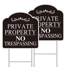 No Trespassing Signs Private Property, 12x12 Metal Yard Sign, 2 Pack, Black