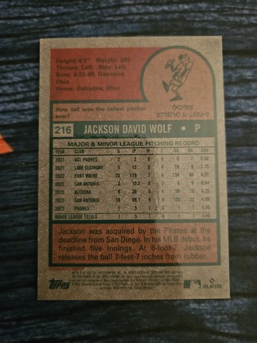 2024 Topps Heritage High Number - Rookies Jackson Wolf #216 Chrome /699 (RC) - Picture 2 of 2