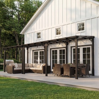 10 x 22 ft Hardtop Sloping Pitched Roof Gazebo Pergola, Patio Covers  for Patio