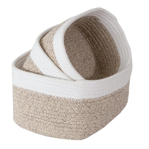 3-Piece Storage Basket Set - Small, Medium, and Large Rope Baskets for Makeup...