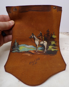 Old Hand Painted Souvenir Leather Advertising Black Hills South Dakota Indian