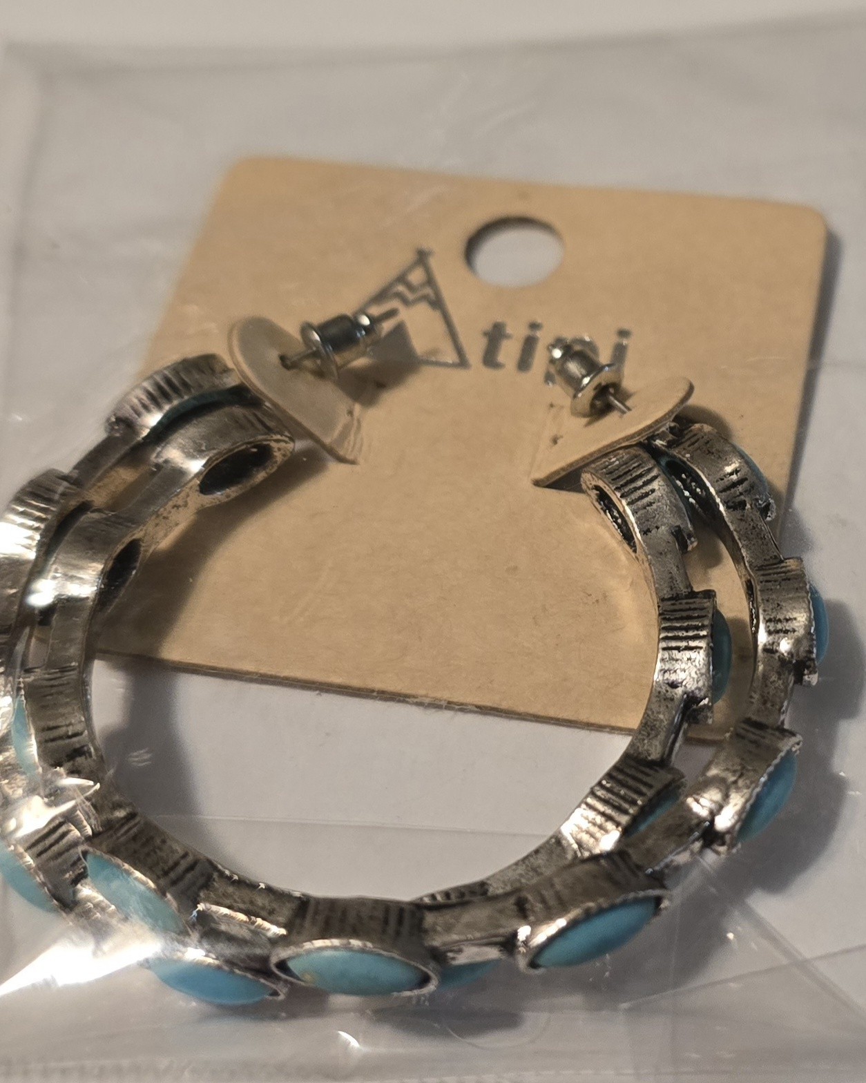 Western Women's Turquoise Hoop Earrings Silvertone